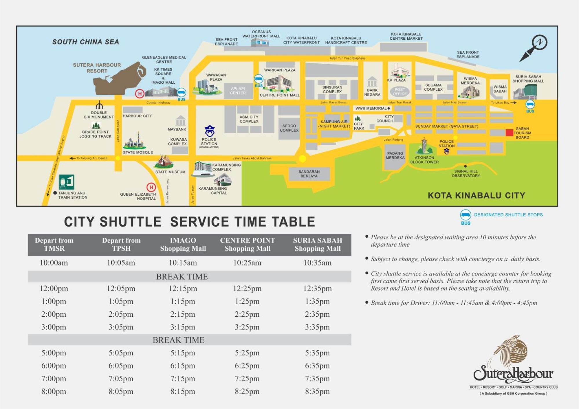 The Pacific Sutera Hotel Kota Kinabalu Exterior foto City Shuttle Service Timetable